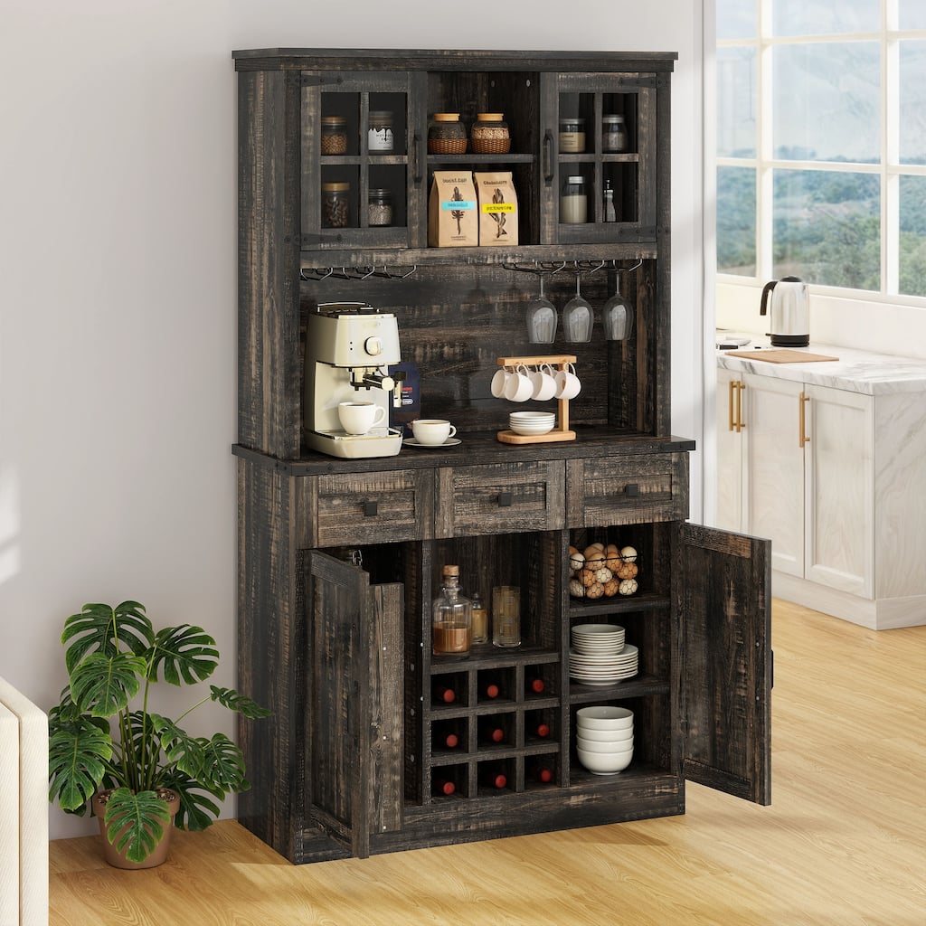 72" Pantry Buffet with Hutch Freestanding Kitchen Storage Cabinet