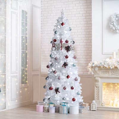 VEIKOUS 6.5FT/7.5FT Pre-Lit LED Artificial Christmas Tree Pencil
