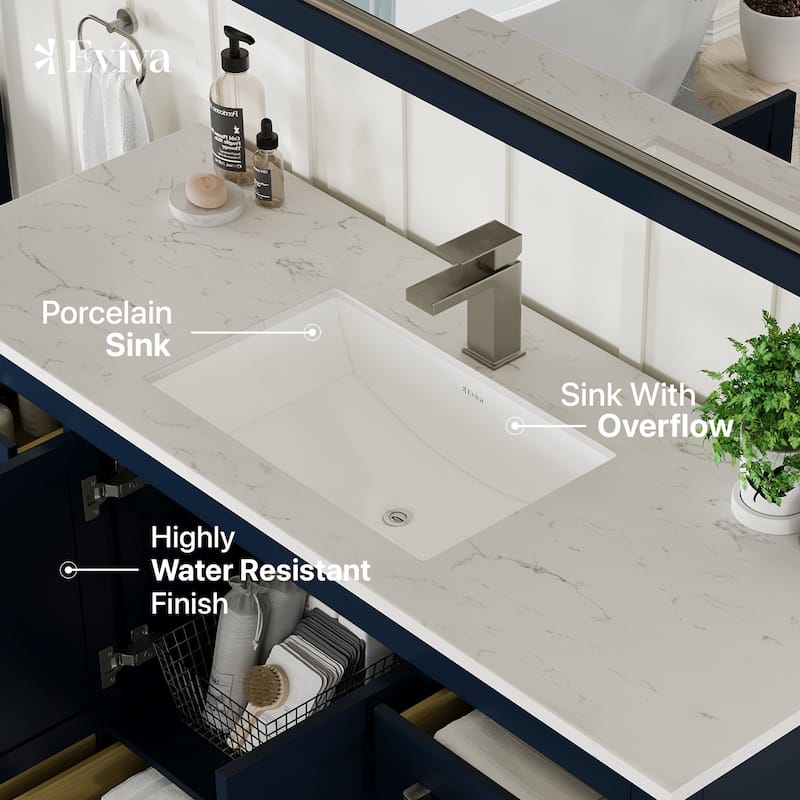 Eviva London 54"W x 21"D Bathroom Vanity with Carrara Quartz Top