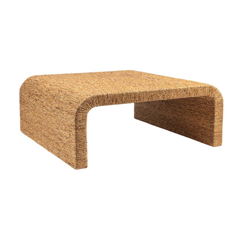 Miramar Water Hyacinth & Acacia Wood Coffee Table with Waterfall Edge - Natural
