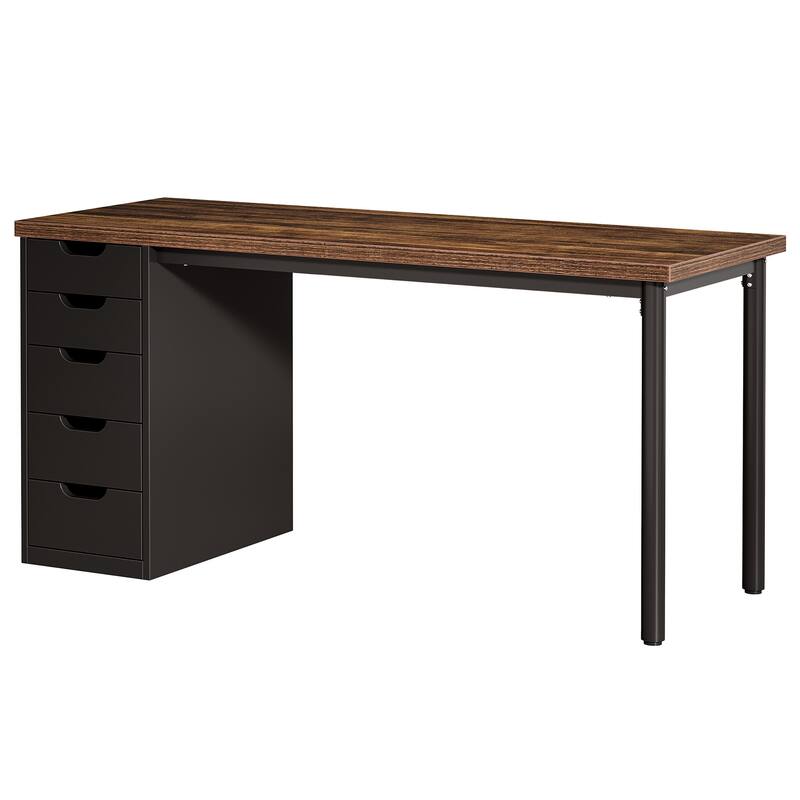 47" Computer Desk with 5 Drawers & Reversible Cabinet, Rustic Brown & Black