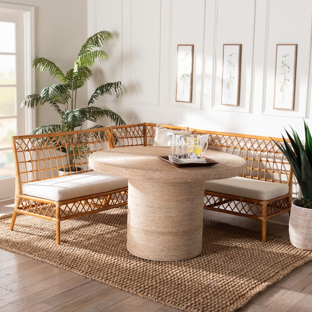 Adalina Modern Bohemian Honey Rattan 4-Piece Dining Nook Set