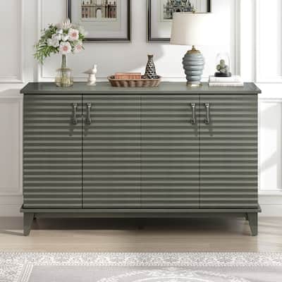 Large Storage Cabinet with 4 Doors, Adjustable Shelves, and Metal Handles in Antique Gray