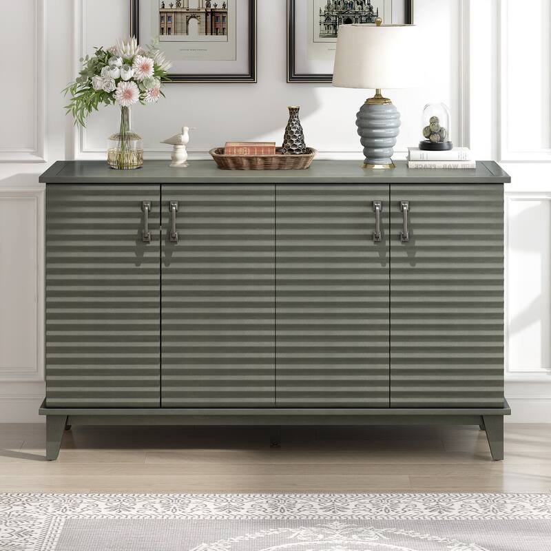 Sideboard with 4 Door Large Storage Buffet with Adjustable Shelves and Metal Handles for Kitchen, Living Room, Dining Room - Antique Gray