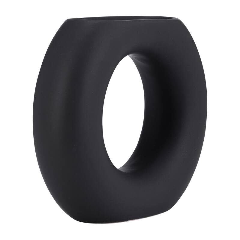 Sagebrook Home Ceramic Contemporary Abstract Donut Round Cut-Out Vase - Black