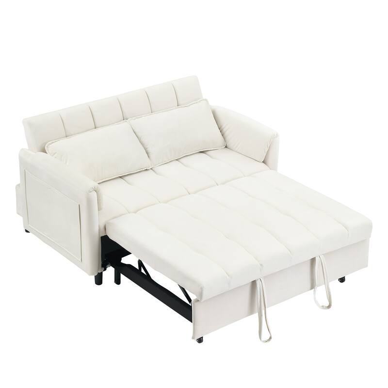 Modern Velvet Sofa, Sofa Pullout Bed, Small Love Seat Casual Sofa With Back, Pillow, Pockets, 3 In 1 Convertible Sleep Sofa Bed