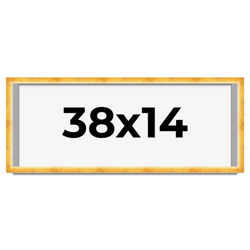 38x14 Shadow Box Frame Gold | 1.625 Inches Deep Real Wood Traditional