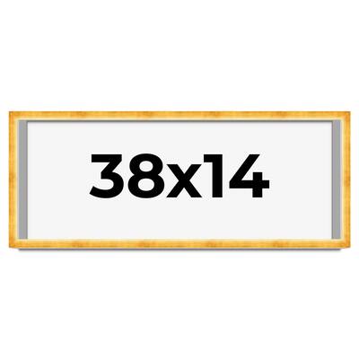 38x14 Shadow Box Frame Gold | 1.625 Inches Deep Real Wood Traditional