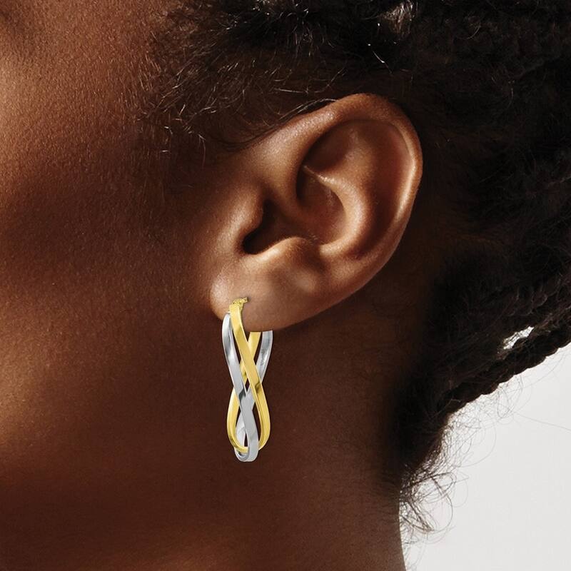 Curata 10k Two tone Gold Polished Twisted Long Oval Hoop Earrings 29x14.5mm