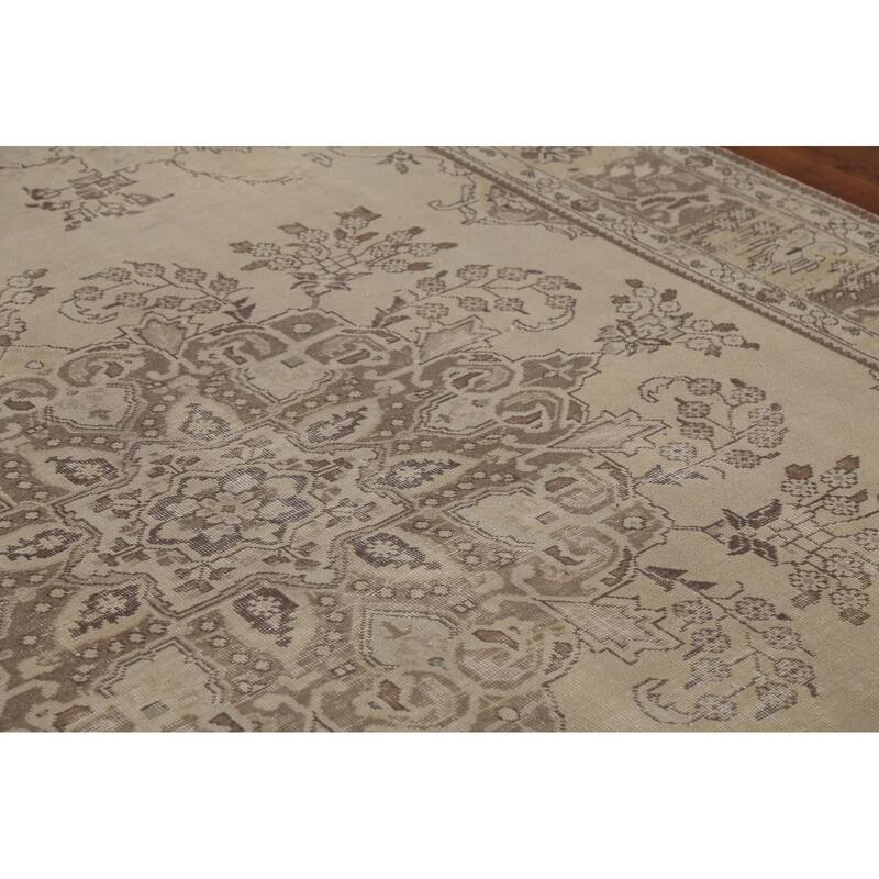 Distressed Tabriz Persian Vintage Area Rug Handmade Wool Carpet - 7'10"x 11'2"