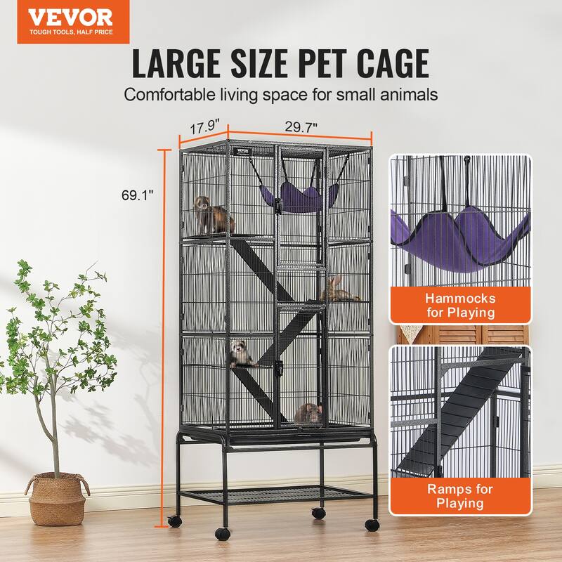 Rolling Metal Ferret Cage Small Animal Cage for Pet Rats, Hamster, Guinea Pig, Chinchilla, Squirrel, Hedgehogs, Bunny
