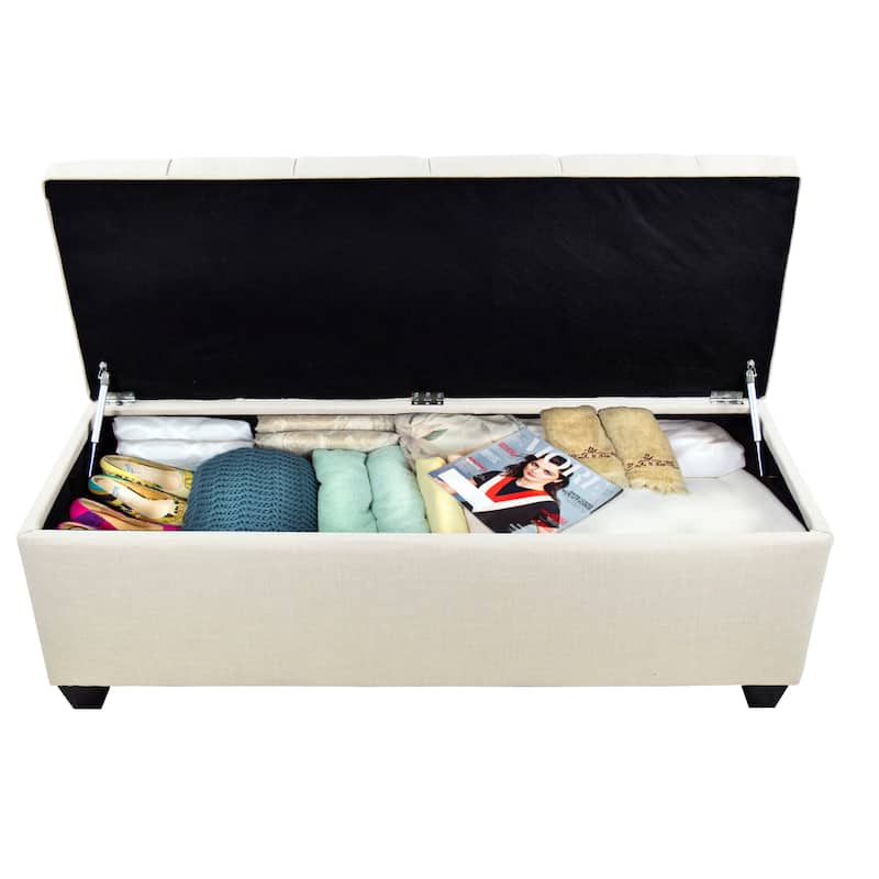 Sole Secret Diamond-tufted Linen Storage Bench - Beige