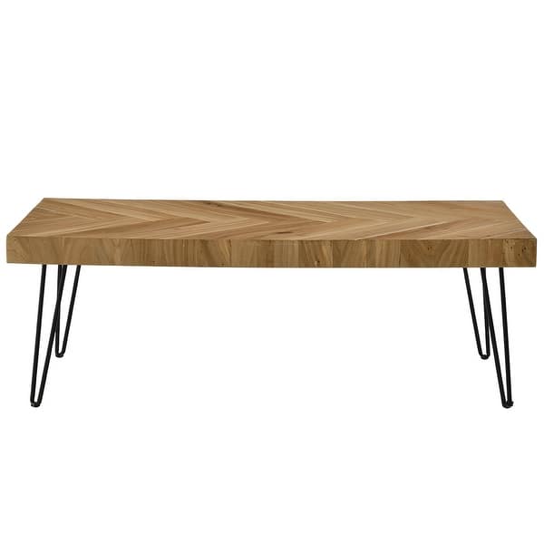 Merax Glossy Finished Wood Coffee Table With Chevron Pattern And Metal Hairpin Legs Overstock 30276962