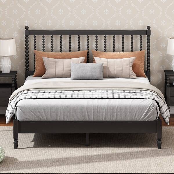 King Size Rustic Platform Bed Traditional Slats Support Paint Bed Frame ...