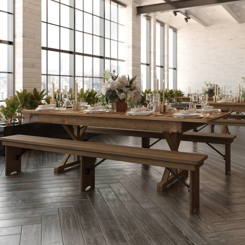 Solid Pine Farm Dining Table with X-Style Legs - 8' x 40"