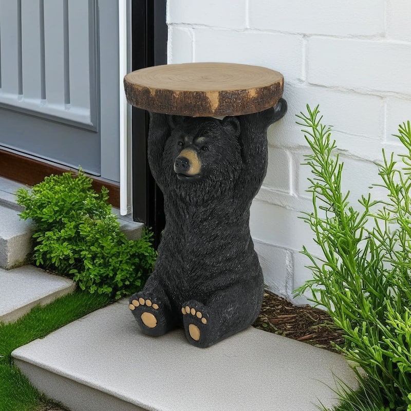 Black Bear Side Table Pedestal End Table Stool MGO Bear Statue Hand Painted Sculpture