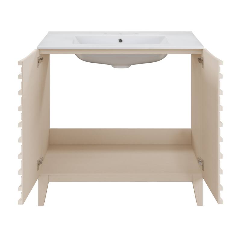 Cascade 30" Freestanding Bathroom Vanity In White Oak With 3-Hole Widespread Sink Top - 30