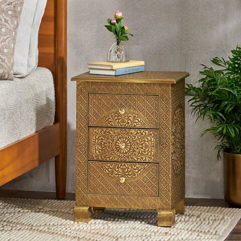 Upson Handcrafted Boho 3 Drawer Nightstand by Christopher Knight Home