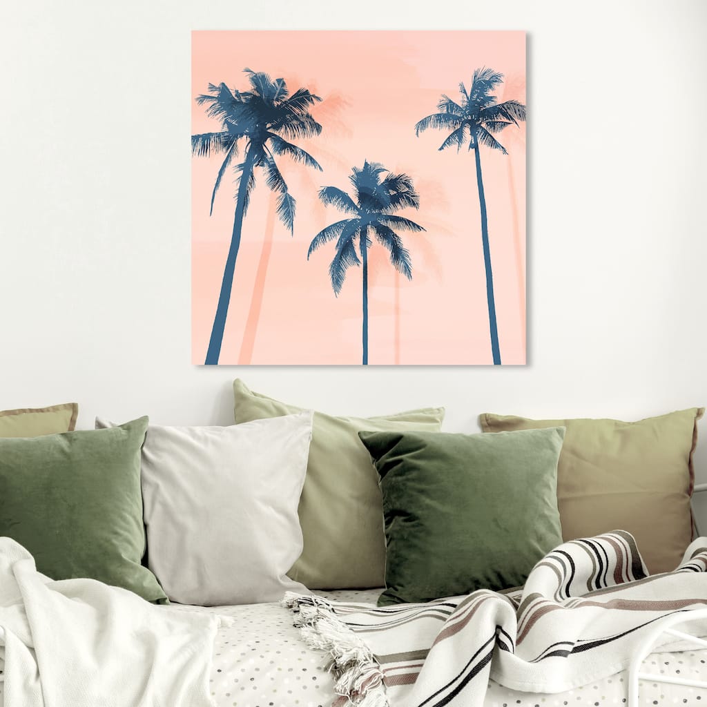 Wynwood Studio 'Palms in Tropical Square' Floral and Botanical Wall Art Canvas Print Trees - Orange, Blue