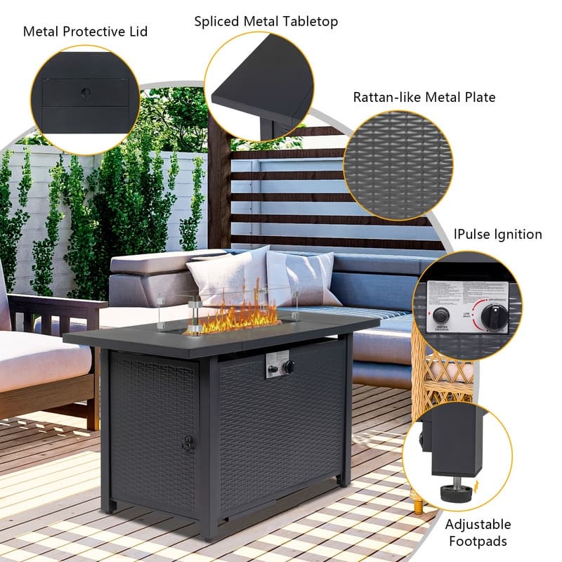 50,000 BTU 43 inch Outdoor Fire Pit Table with Cover - 43"x22 2"x24.8" WDH