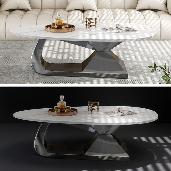 Sintered Stone and Stainless Steel Coffee Table with Elegant
