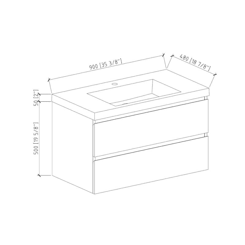 MDF Wall-Mounted Bathroom Vanity Set in Oak with Integrated Culture Marble Sink