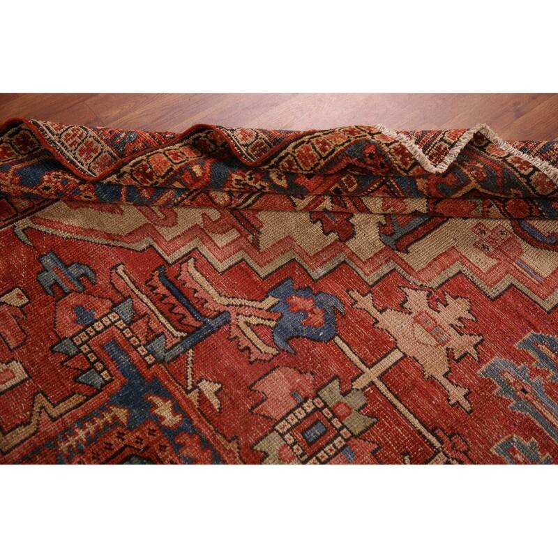 Pre-1900 Antique Vegetable Dye Heriz Serapi Persian Wool Carpet - 9'2" x 10'10"