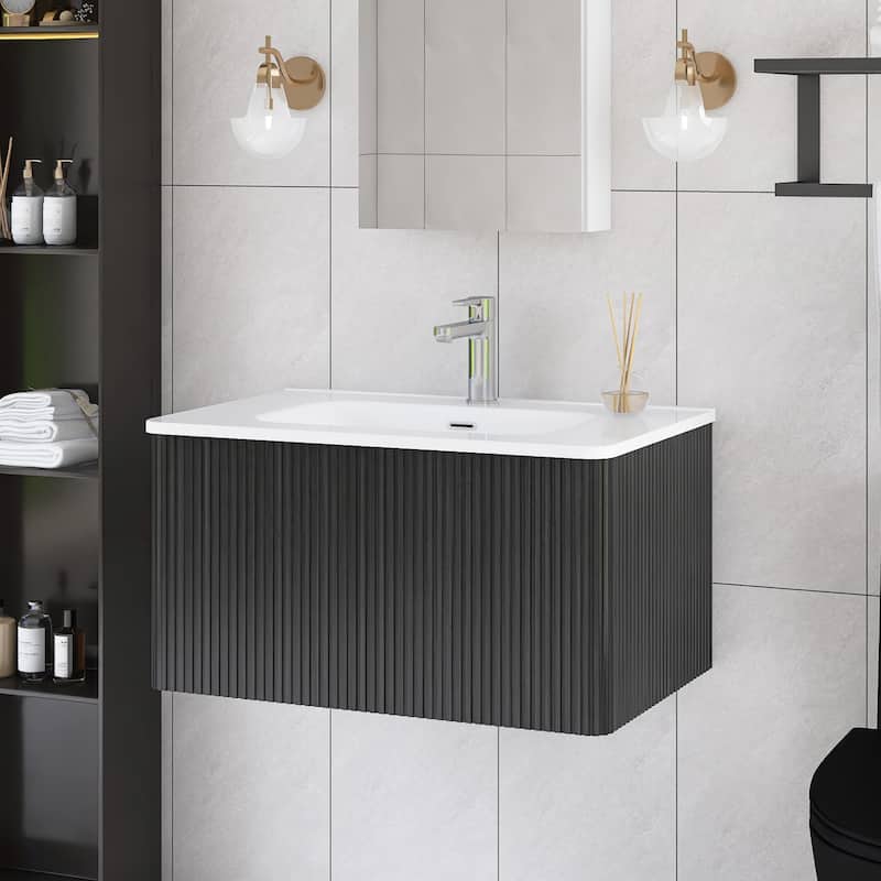 Floating Bathroom Vanity with Glossy White Integrated Ceramic Sink