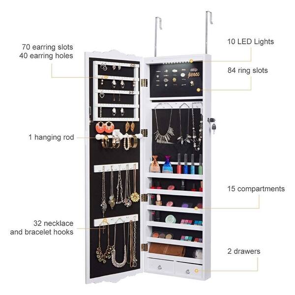 Shop Langria Wall Mounted Jewelry Cabinet Mirrored Organizer Armoire White Overstock 23602167