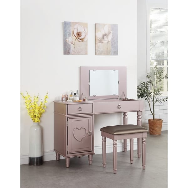 Rose Gold Vanity Set with Hidden Storage and Stool - Bed Bath & Beyond -  42386117
