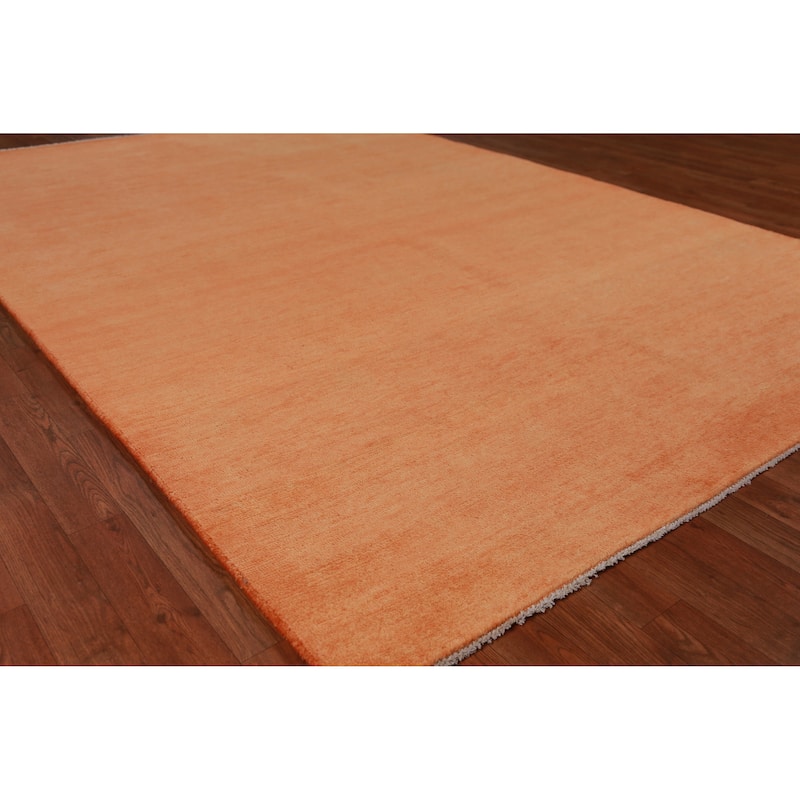 Hand Knotted Oriental 100% Wool Carpet Modern Solid Oranges & Rust Gabbeh Area Rug - 9' 2'' X 6' 2''