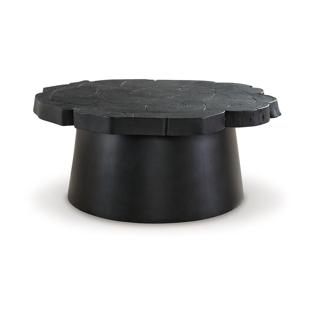 Wim Coffee Table, Live Edge Black Acacia Wood, Metal, Round 42 Inch