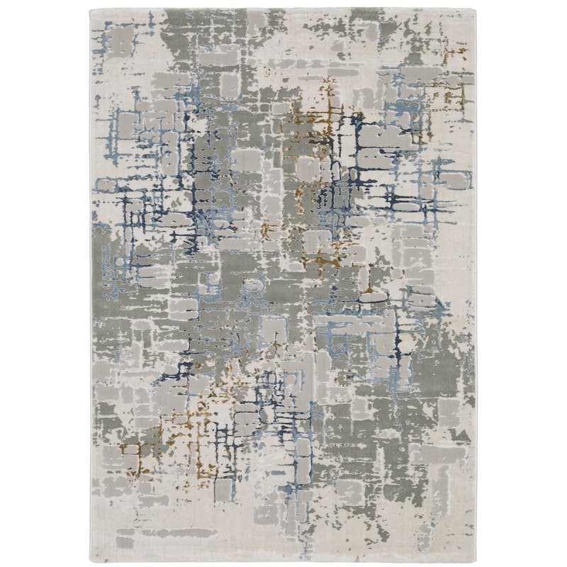 Style Haven Emery Industrial Abstract Grey/ Blue Mixed-Pile Area Rug - 9' 10" x 12' 10"