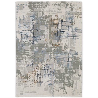Style Haven Emery Industrial Abstract Grey/ Blue Mixed-Pile Area Rug