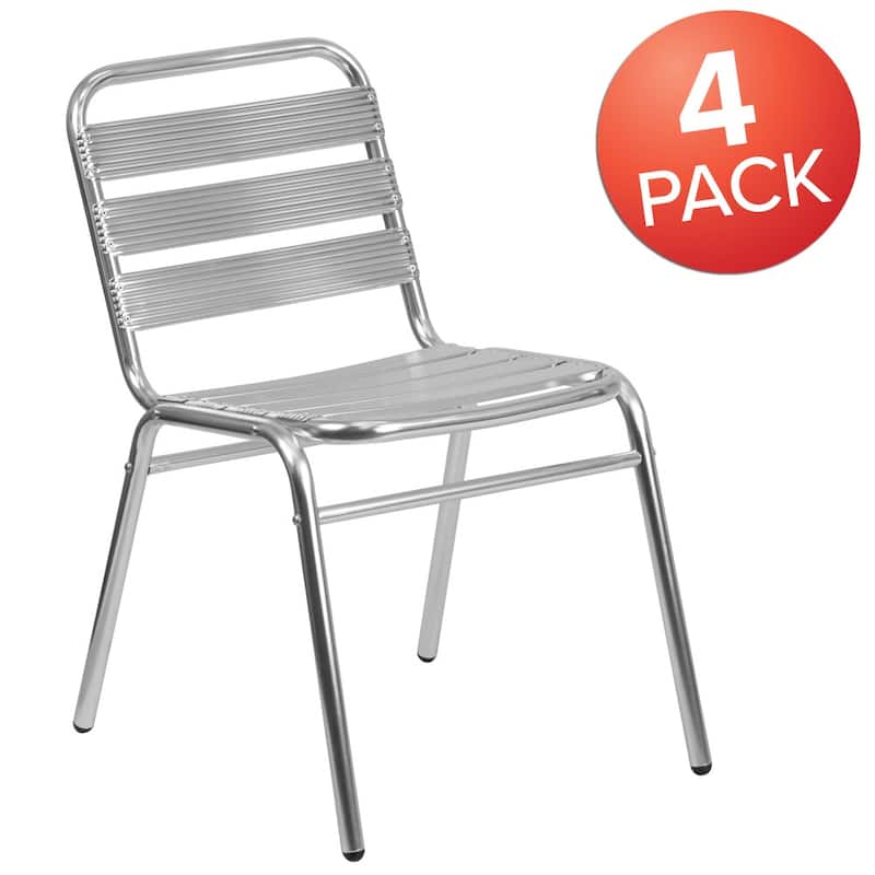4PK Commercial Aluminum Indoor-Outdoor Restaurant Stack Chair - Triple Slat Back