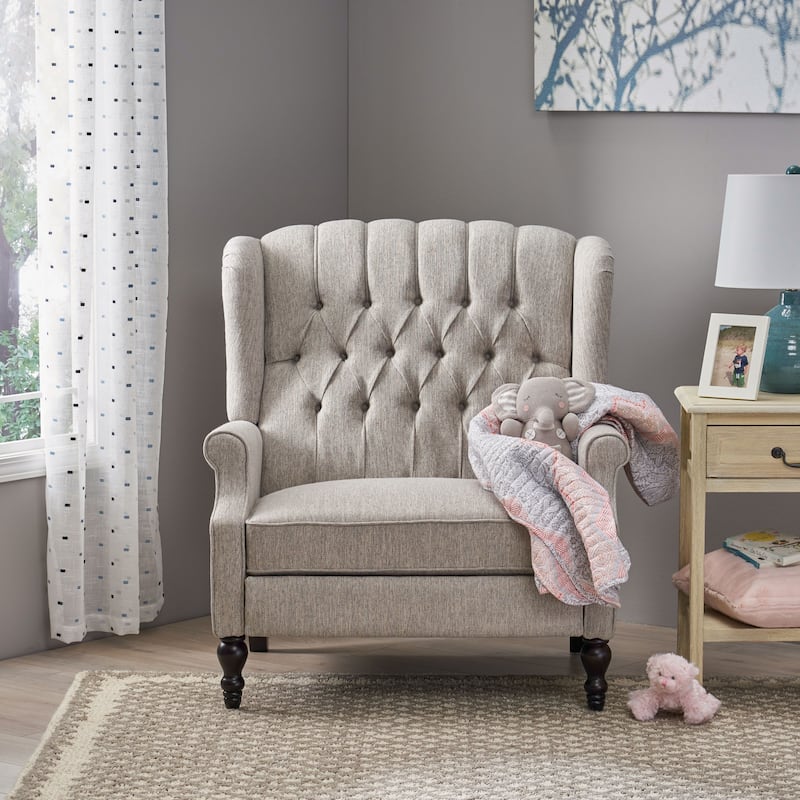 Apaloosa Oversized Tufted Fabric Oversized Pushback Recliner by Christopher Knight Home - Light Gray Cushion + Dark Brown