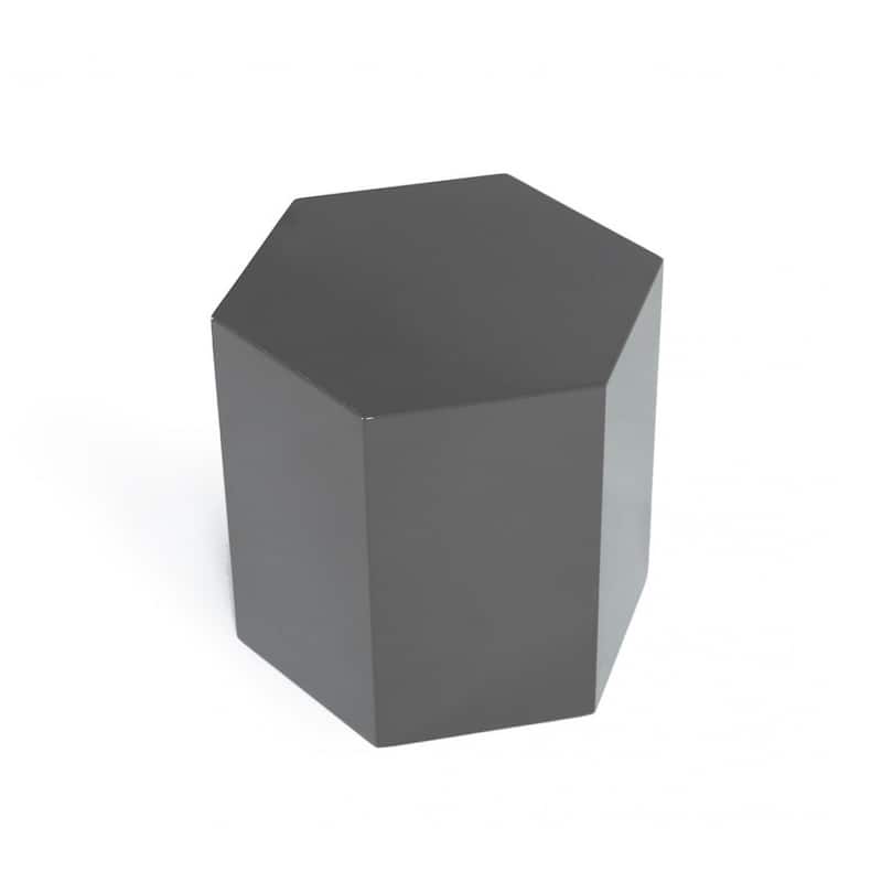 Modern Light Gray High Gloss Hexagonal End Table with MDF & Solid Wood Drum Base - 13" x 15" x 13"