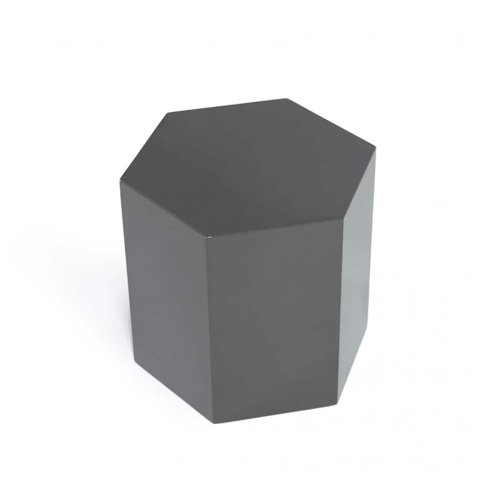 Modern Light Gray High Gloss Hexagonal End Table with MDF & Solid Wood Drum Base - 13" x 15" x 13"