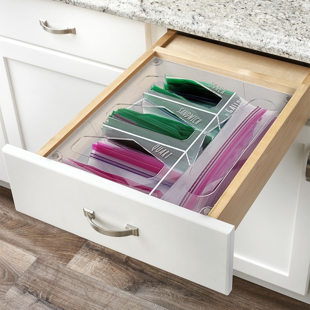 Acrylic Ziplock Bag Storage Organizer, and Dispenser for Food Storage Bag  Holders, Kitchen Drawer, Compatible with Gallon, Quart, Sandwich & Snack  Variety Size Bag 