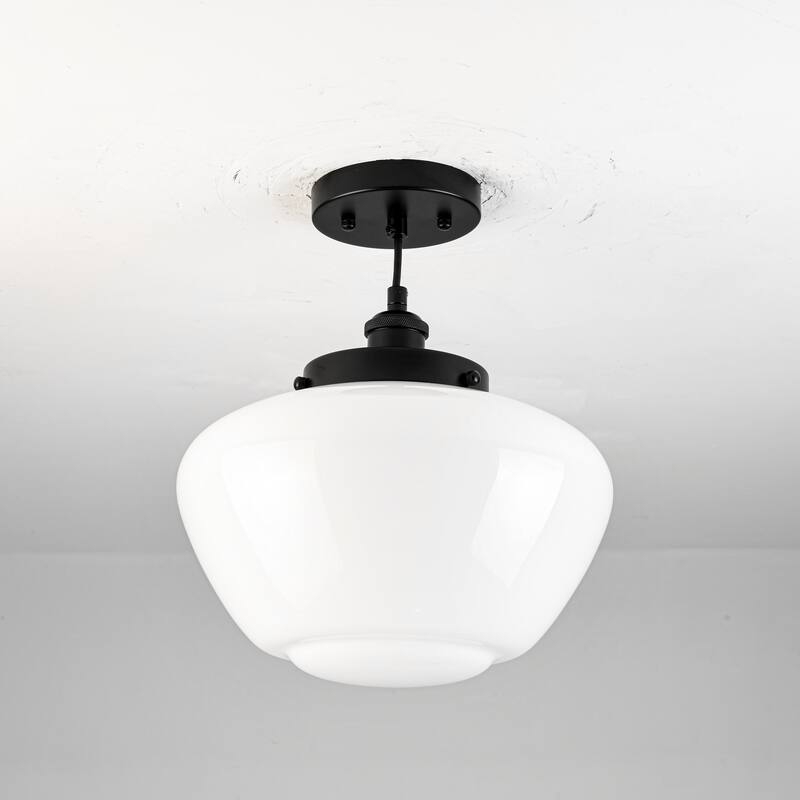 1-Light Mid-Century Modern Brass/Black Frosted Glass Globe Dome Pendant Light