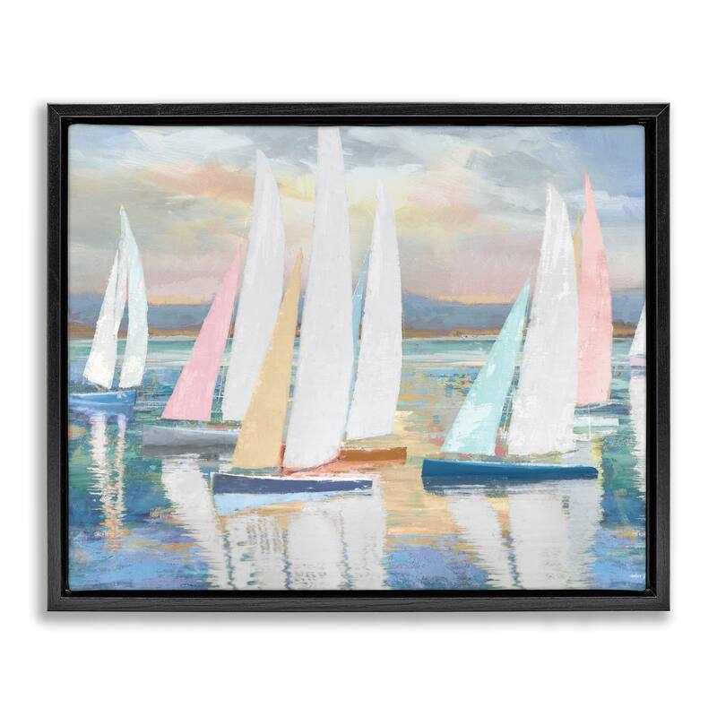 Stupell Abstract & Pastel Sailboat Fleet Framed Floater Canvas Wall Art Design By Amber Sterling - 21 x 17 - Black