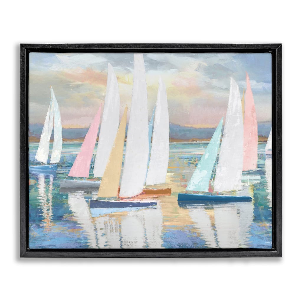 Stupell Abstract & Pastel Sailboat Fleet Framed Floater Canvas Wall Art Design By Amber Sterling