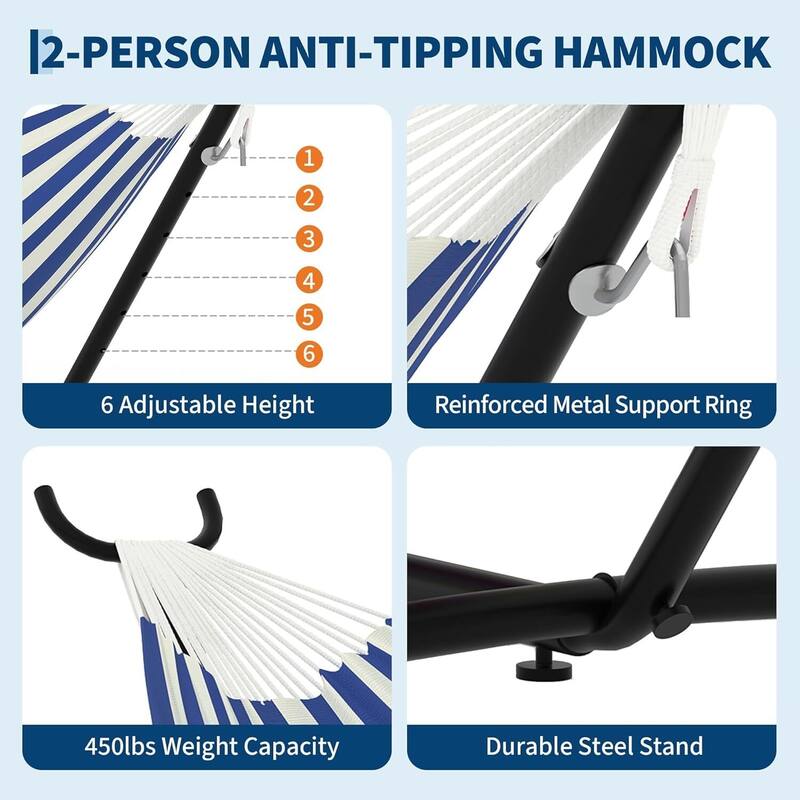 Portable Double Hammocks with Carrying Bag for Outside, 450 lbs Capacity