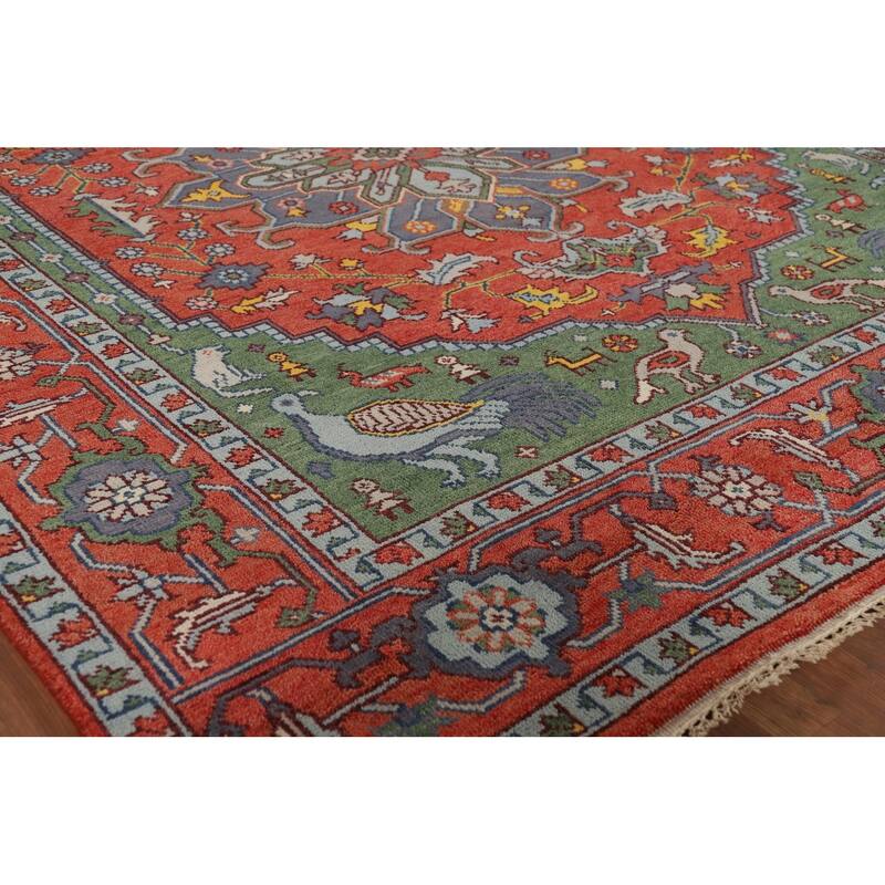 Animals Design Heriz Serapi Indian Area Rug Handmade Wool Carpet - 7'11" x 9'11"