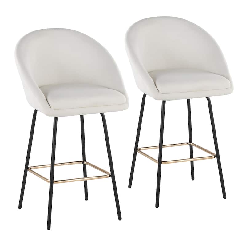 Porch & Den Livesey High Back 26" Counter Stool with Metal Legs & Square Footrest (Set of 2) - Cream Fabric