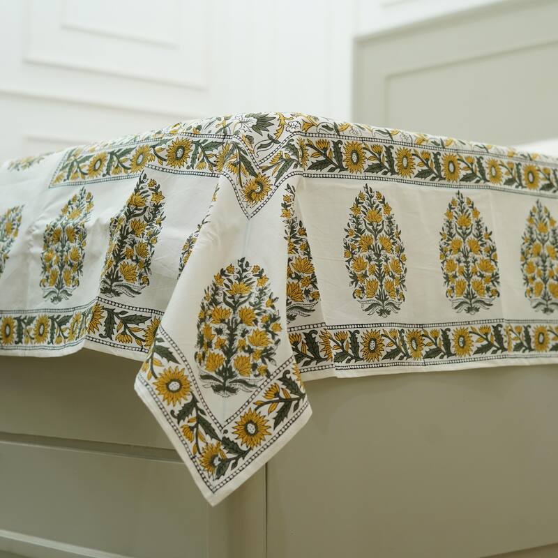 Fabdivine Handmade Block Print Flat Sheet or Bed Sheet Cotton Fabric Floral Home Decor