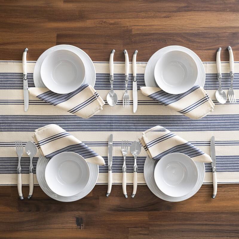 French Home 18"x 57" Blue and Cream Striped Table Runner - 18" x 57"