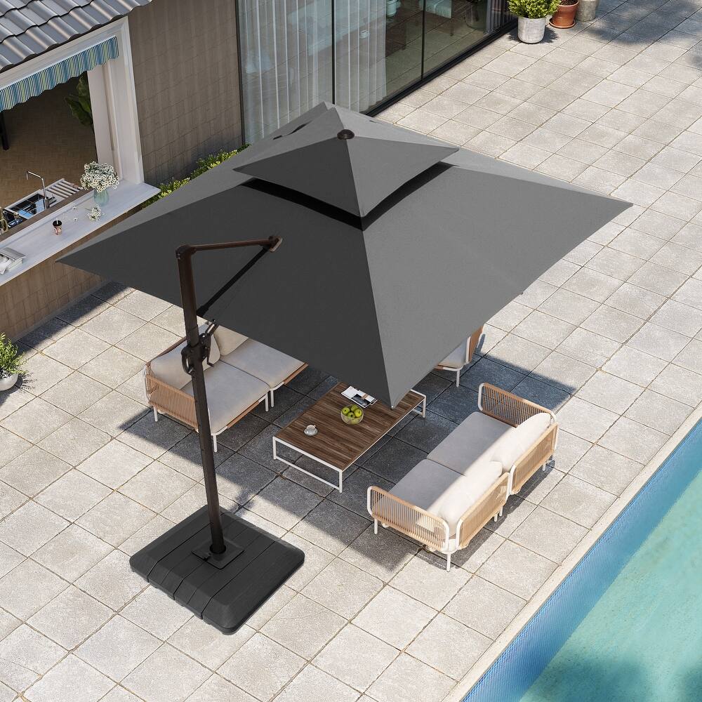 VredHom Outdoor Double Top Patio Cantilever Umbrella with Base