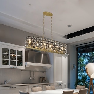 Modern Champagne Gold Kitchen Island Light - Oval Crystal ceiling chandelier
