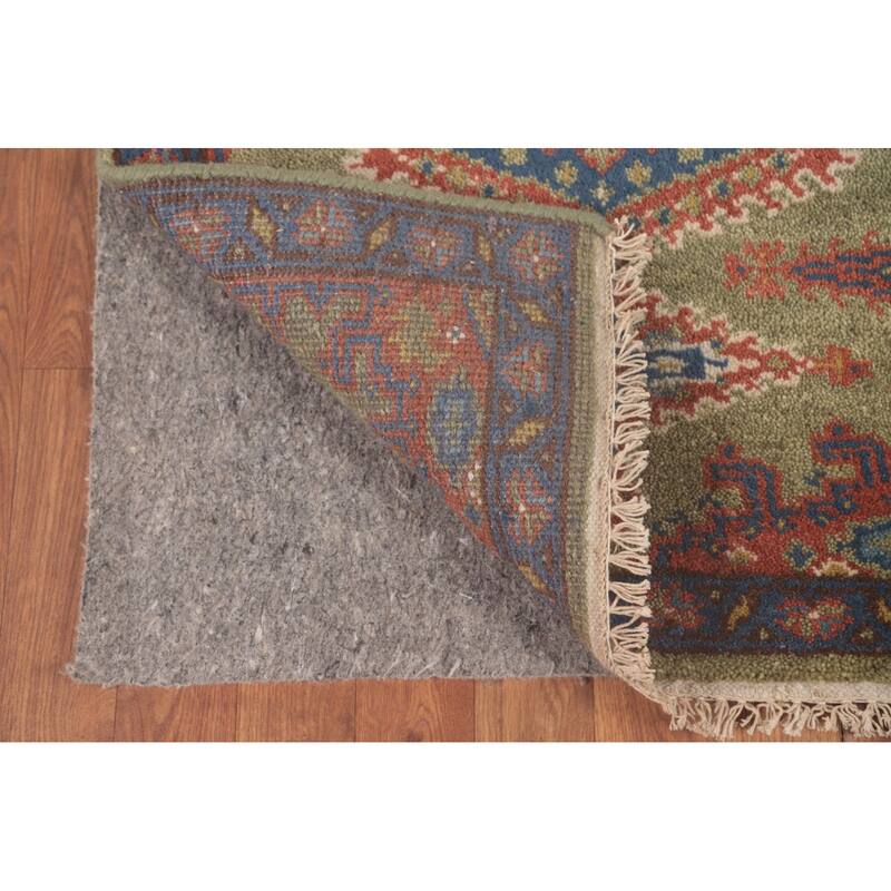 Green Geometric Kazak Oriental Runner Rug Wool Carpet - 2'6"x 9'9"